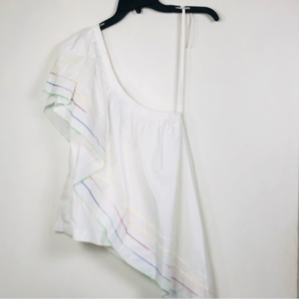 NWT Central Park West Asymmetric One Shoulder Ruffle Top White- Size Small - Picture 5 of 14